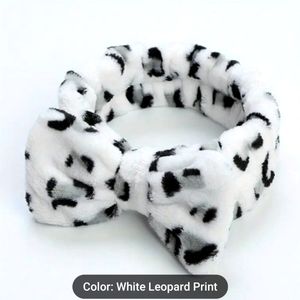Soft & Fluffy Leopard Headband With Bow - White & Black